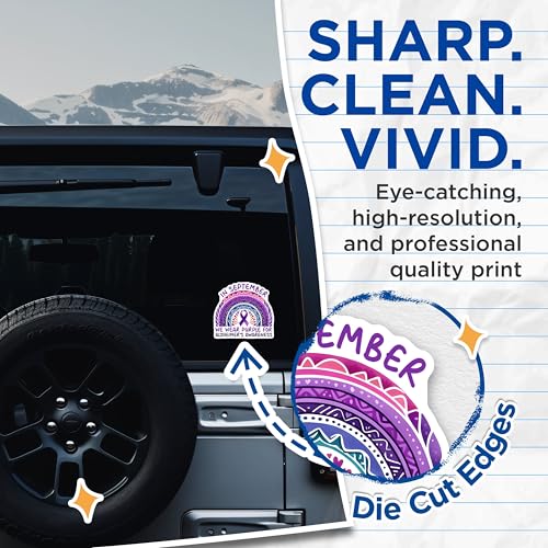 (2 Pack) Alzheimer's Awareness Stickers - Breast Cancer Awareness - Purple Ribbon Stickers - 5" On Longest Side - Sticks to Smooth Flat Surfaces - Made in USA - BMCS9792