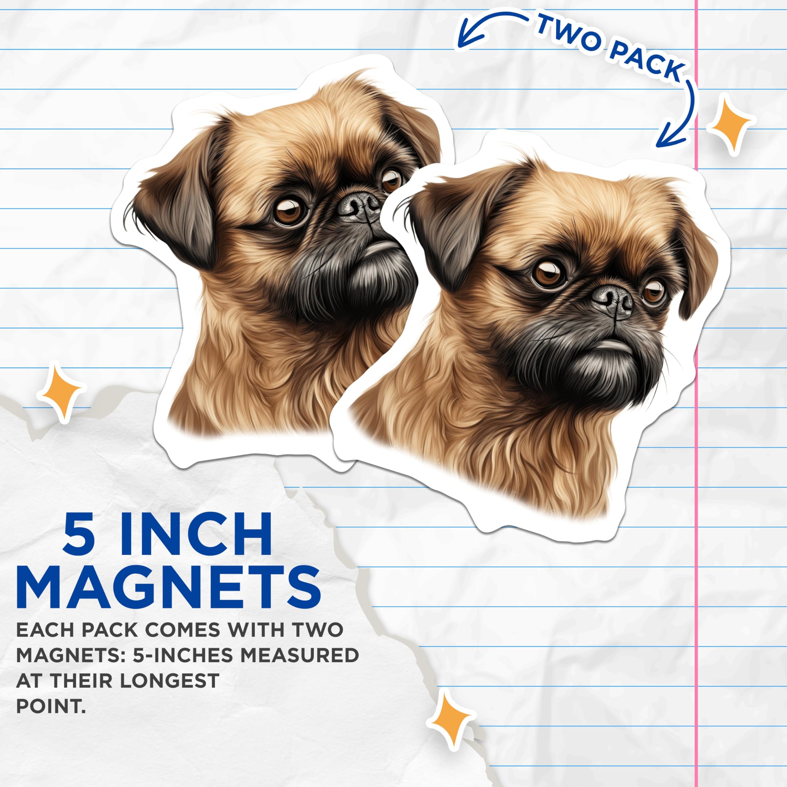 (2 Pack) Brussels Griffon Magnets - Dog Breed Art - Pet Lover Decor - Funny Dog Mom Dad Present - 5 Inches On Longest Side - Thick Durable Magnet - Made in USA - MAG30561