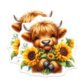 (2 Pack) Cute Highland Cow Magnets - Sunflower Farm Animal Art - Rustic Kitchen Fridge Accent Home Decor - 5 Inches On Longest Side - Thick Durable Magnet - Made in USA - MAG37217