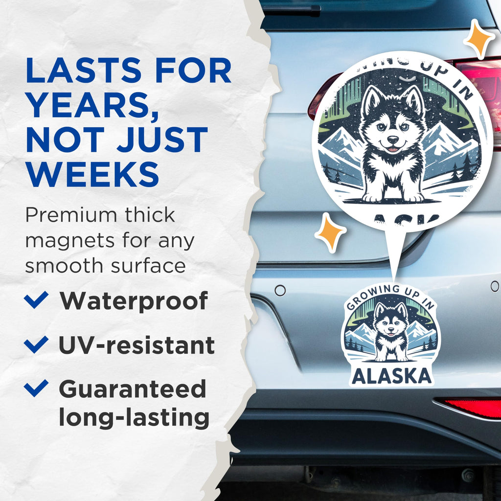 (2 Pack) Alaskan Husky Magnets - Growing Up in Alaska Decor - Cute Dog Magnets - 5" On Longest Side - Premium Magnet - for Cars, Refrigerators, Toolboxes, Lockers - Made in USA - MAG18914