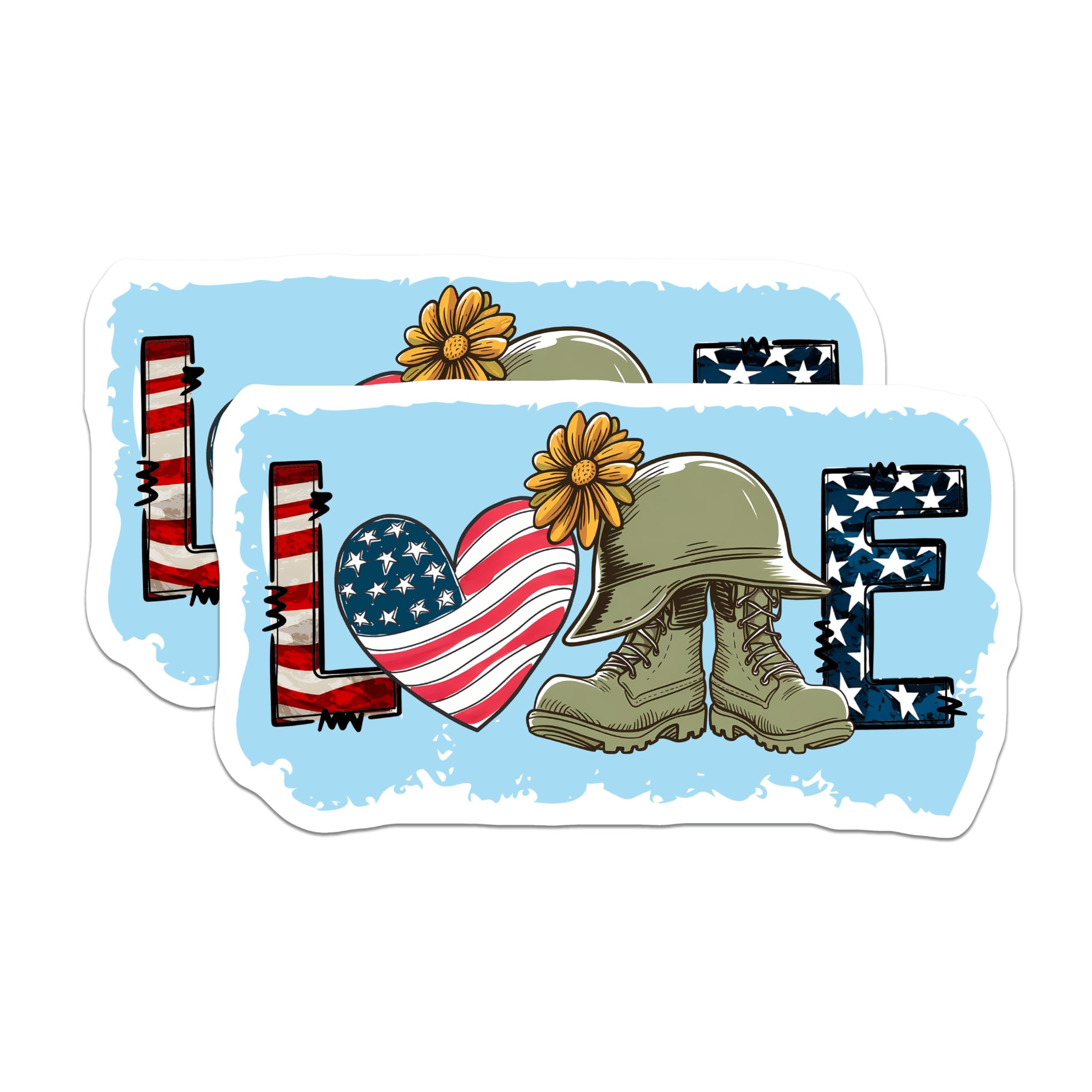(2 Pack) Love Military Stickers - American Flag - Army Boots Design - 5" On Longest Side - Sticks to Smooth Flat Surfaces - Made in USA - BMCS8364