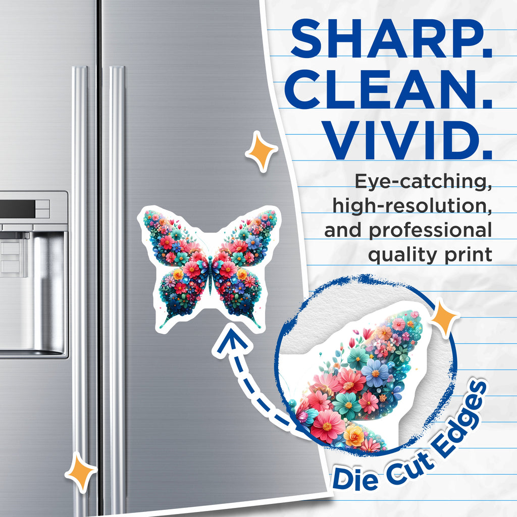 (2 Pack) Floral Butterfly Magnets - Whimsical Refrigerator Decor - Vibrant Nature Art - 5 Inches On Longest Side - Thick Durable Magnet - Made in USA - MAG39231