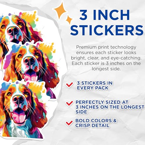 (3 Pack) Springer Spaniel Decals - Dog Breed Art - Colorful Pet Decal - 3 Inches On Longest Side - Easy Peel & Apply - Made in USA - 3MCS0849