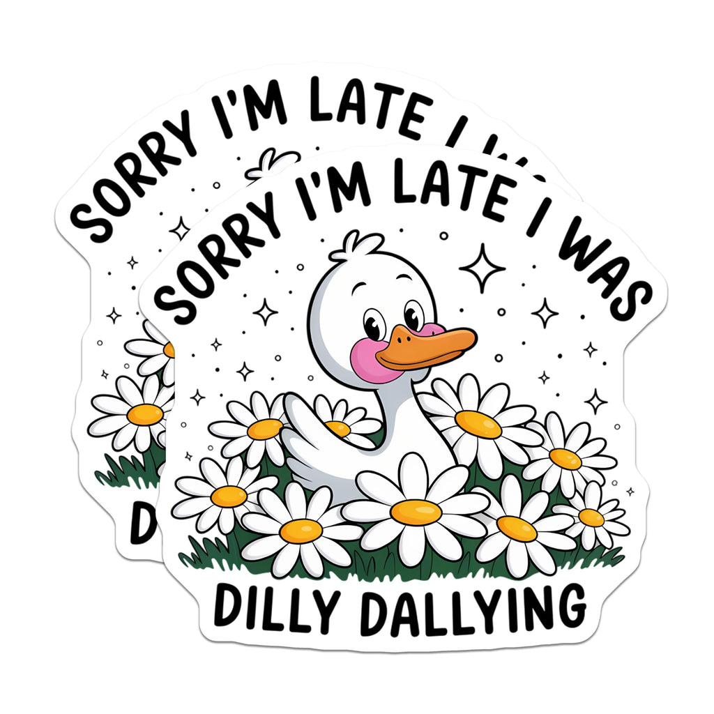 (2 Pack) Dilly Dallying Duck Magnets - Funny Procrastination Humorous Art - Cute Daisy Flower Decor for Fridge - 5 Inches On Longest Side - Thick Durable Magnet - Made in USA - MAG21265
