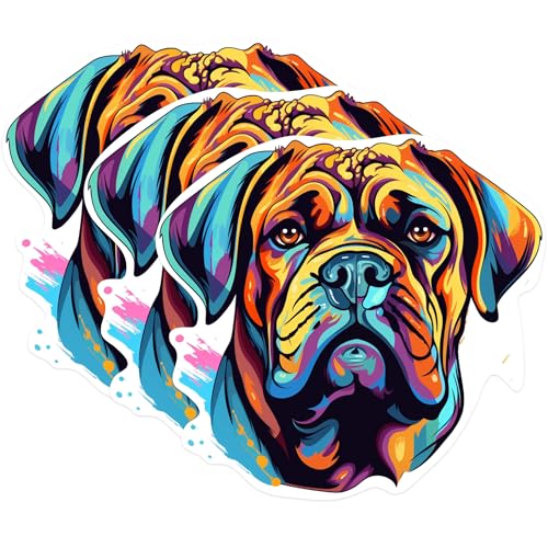 (3 Pack) Dog Decals - Colorful Mastiff Stickers - Laptop Decals - 3 Inches On Longest Side - Easy Peel & Apply - Made in USA - 3MCS0678