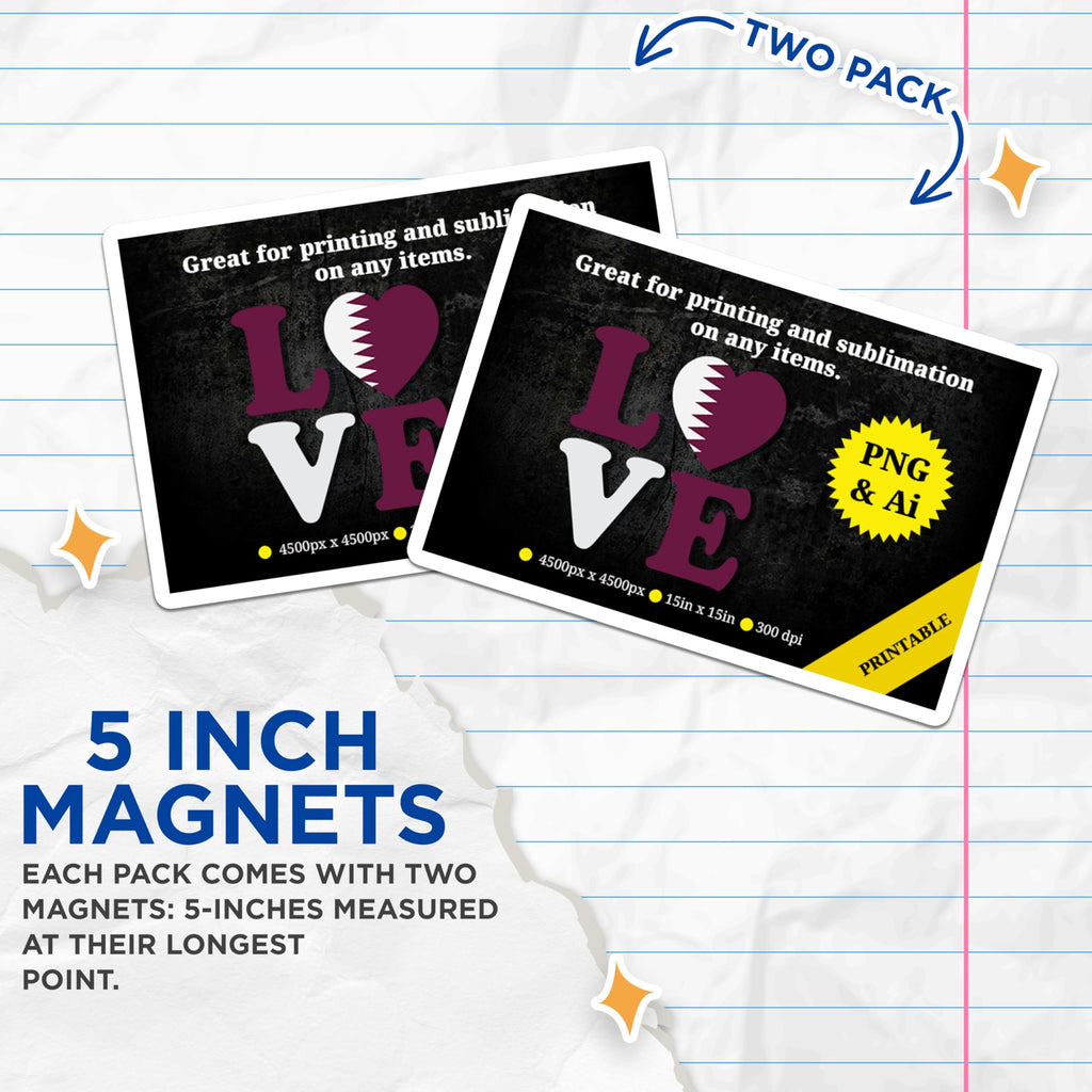 (2 Pack) Qatar Flag Love Magnets - National Day Theme - Qatar Pride Decor - 5" On Longest Side - Premium Magnet - for Cars, Refrigerators, Toolboxes, Lockers - Made in USA - MAG18316