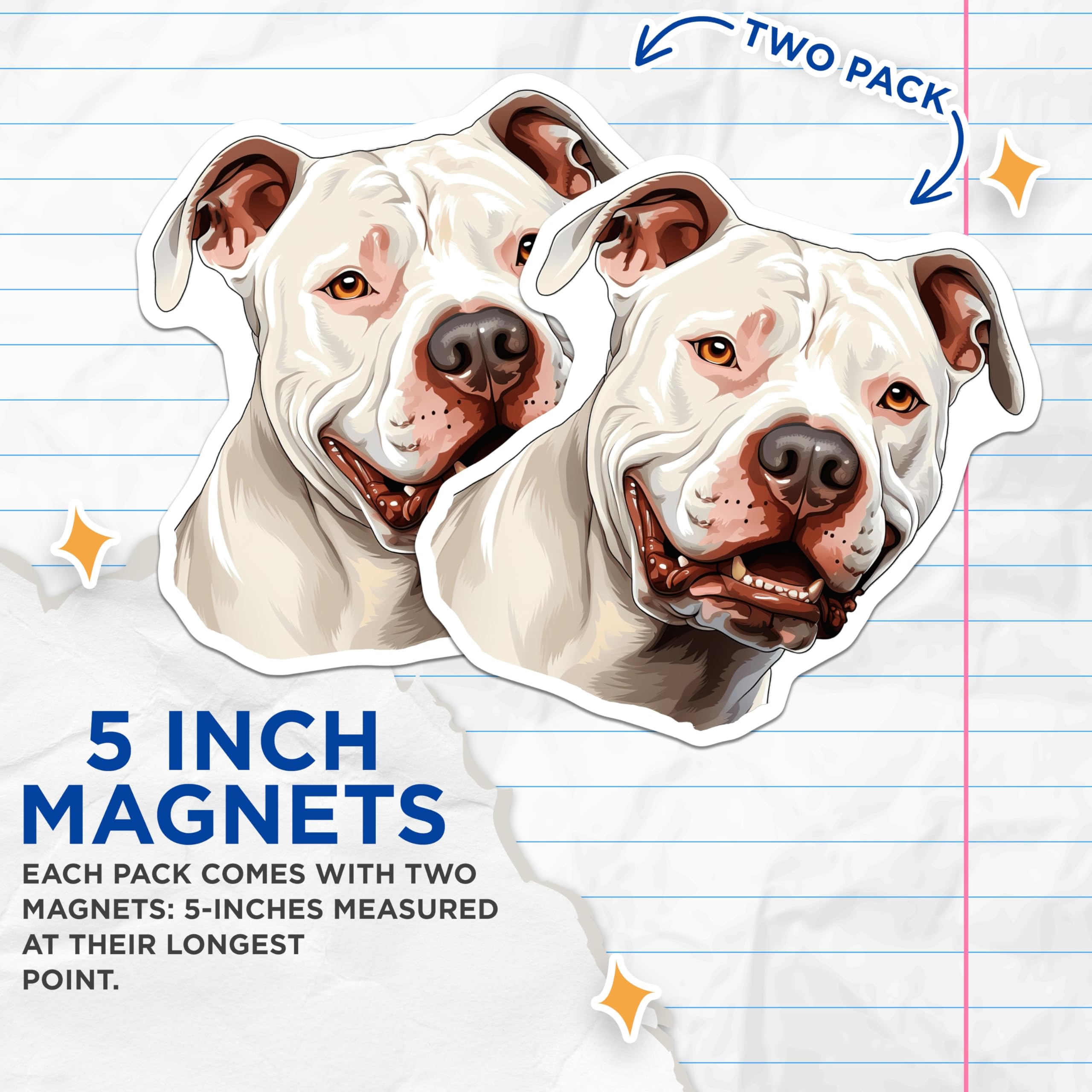 (2 Pack) White Pitbull Dog Magnets - Smiling Pitbull Owner - Dog Mom Dad Decor - Animal Lover Pet Portrait - 5 Inches On Longest Side - Thick Durable Magnet - Made in USA - MAG29666