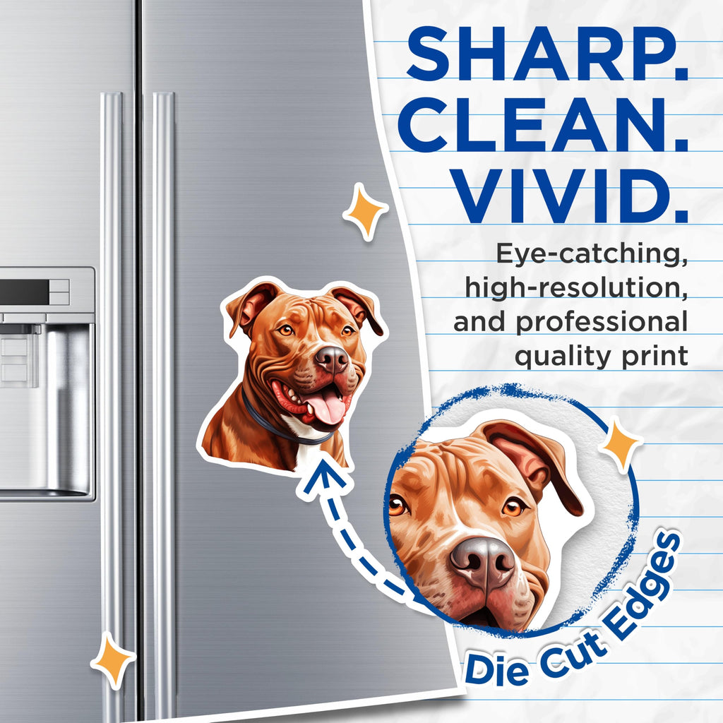 (2 Pack) Happy Pitbull Magnets - Dog Lover Fridge Decor - Pet Owner Locker Accessories - 5 Inches On Longest Side - Thick Durable Magnet - Made in USA - MAG28256