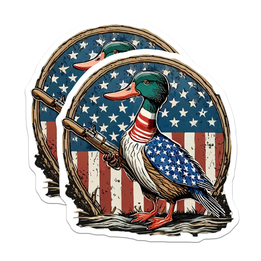 (2 Pack) Patriotic Duck Magnets - American Flag Rifle Hunter - USA Wildlife Vehicle Decor - 5 Inches On Longest Side - Thick Durable Magnet - Made in USA - MAG20525