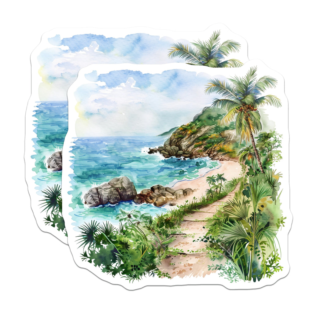 (2 Pack) Tropical Beach Magnets - Ocean Scene Art - Island Paradise Decor - Summer Vacation Keepsake for Fridge - 5 Inches On Longest Side - Thick Durable Magnet - Made in USA - MAG39525