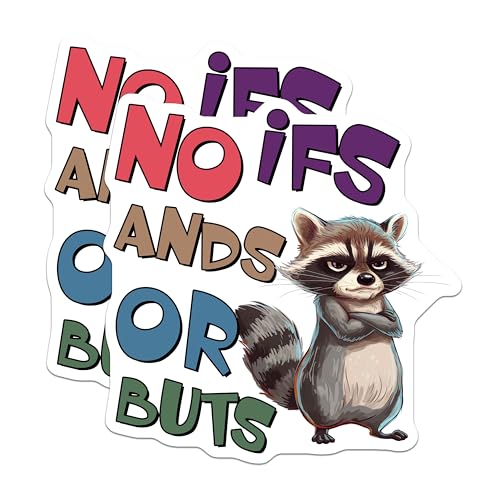 (2 Pack) No IFS Ands Or Buts Stickers - Funny Raccoon Art - Cute Animal Illustration - 5" On Longest Side - Sticks to Smooth Flat Surfaces - Made in USA - BMCS9706