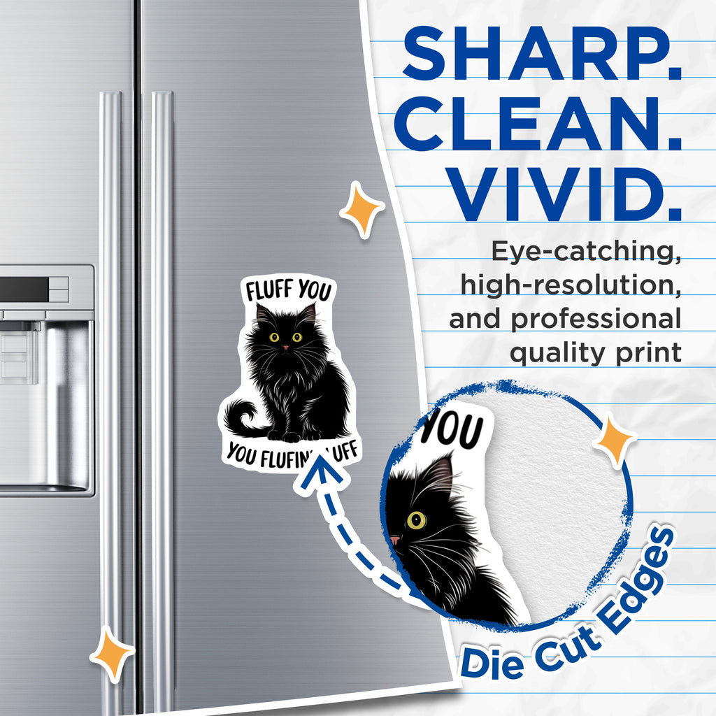 (2 Pack) Funny Black Cat Magnets - Sarcastic Fluffy Feline - Cat Lover Fridge Locker Decor - 5 Inches On Longest Side - Thick Durable Magnet - Made in USA - MAG39877