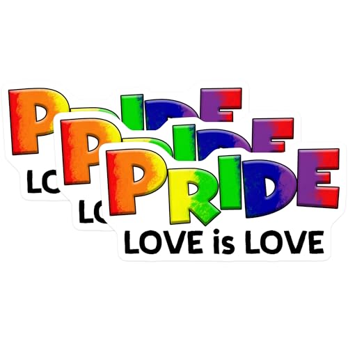 (3 Pack) Pride Decals - Love is Love Decal - Rainbow Pride Decal - 3 Inches On Longest Side - Easy Peel & Apply - Made in USA - 3MCS7030