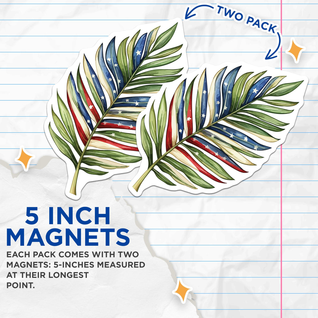 (2 Pack) American Flag Palm Leaf Magnets - Patriotic Tropical Decor - Fourth of July Refrigerator - 5 Inches On Longest Side - Thick Durable Magnet - Made in USA - MAG19902