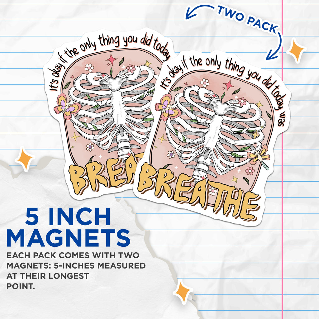 (2 Pack) Mental Health Magnets - Self Care Reminder - Just Breathe Art - Inspirational Wellness Decor - Positive Affirmation Magnets - 5" - Durable Magnet - Made in USA - MAG38094