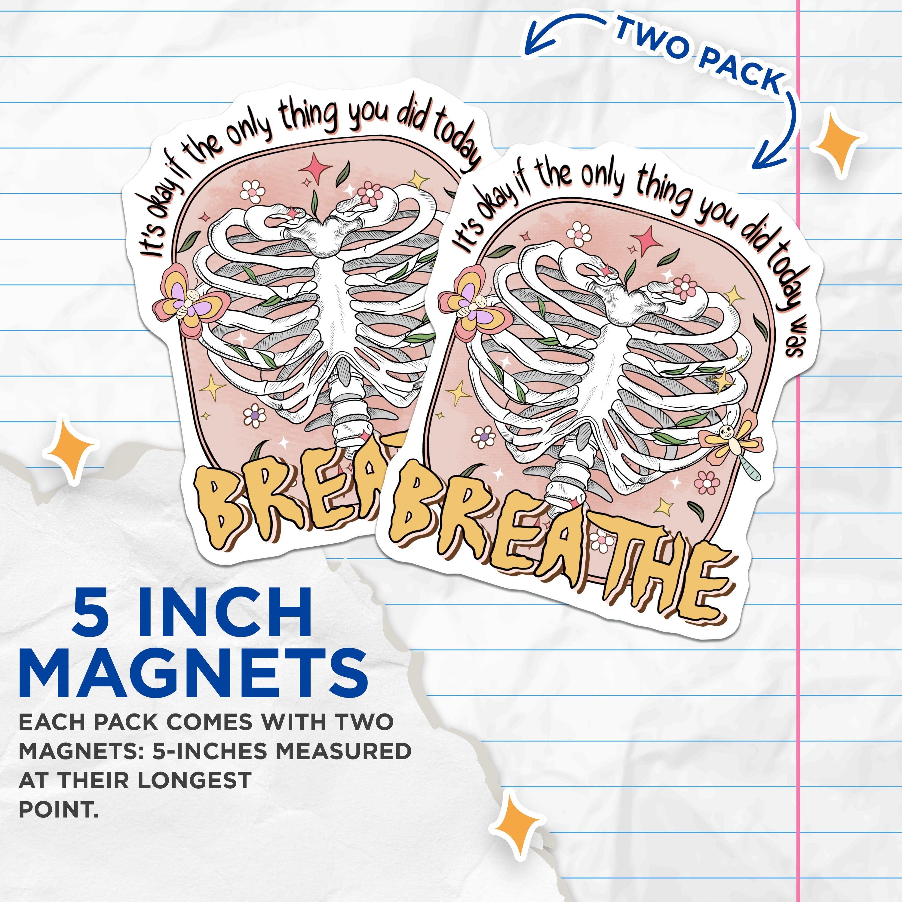 (2 Pack) Mental Health Magnets - Self Care Reminder - Just Breathe Art - Inspirational Wellness Decor - Positive Affirmation Magnets - 5" - Durable Magnet - Made in USA - MAG38094