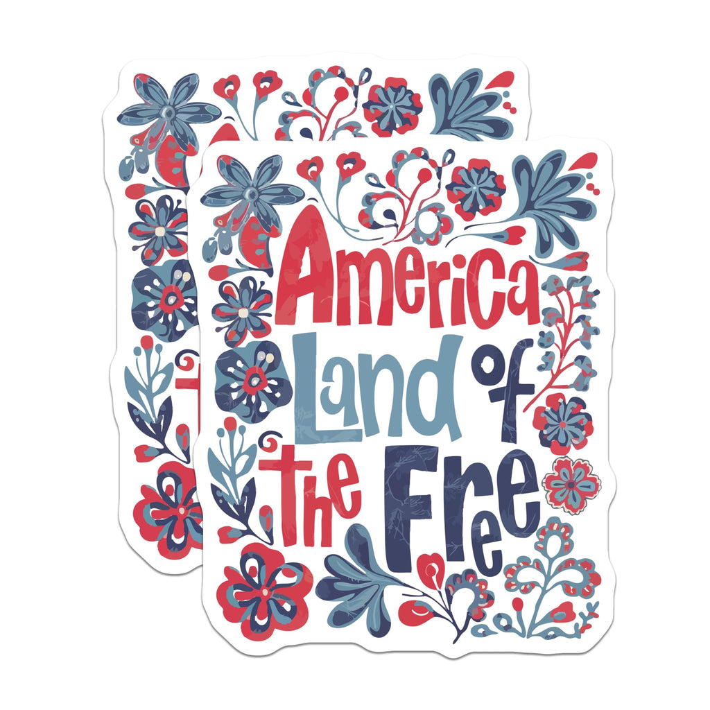 (2 Pack) America Land of The Free Magnets - Patriotic Folk Art Decor - Fourth of July Statement - 5 Inches On Longest Side - Thick Durable Magnet - Made in USA - MAG21157
