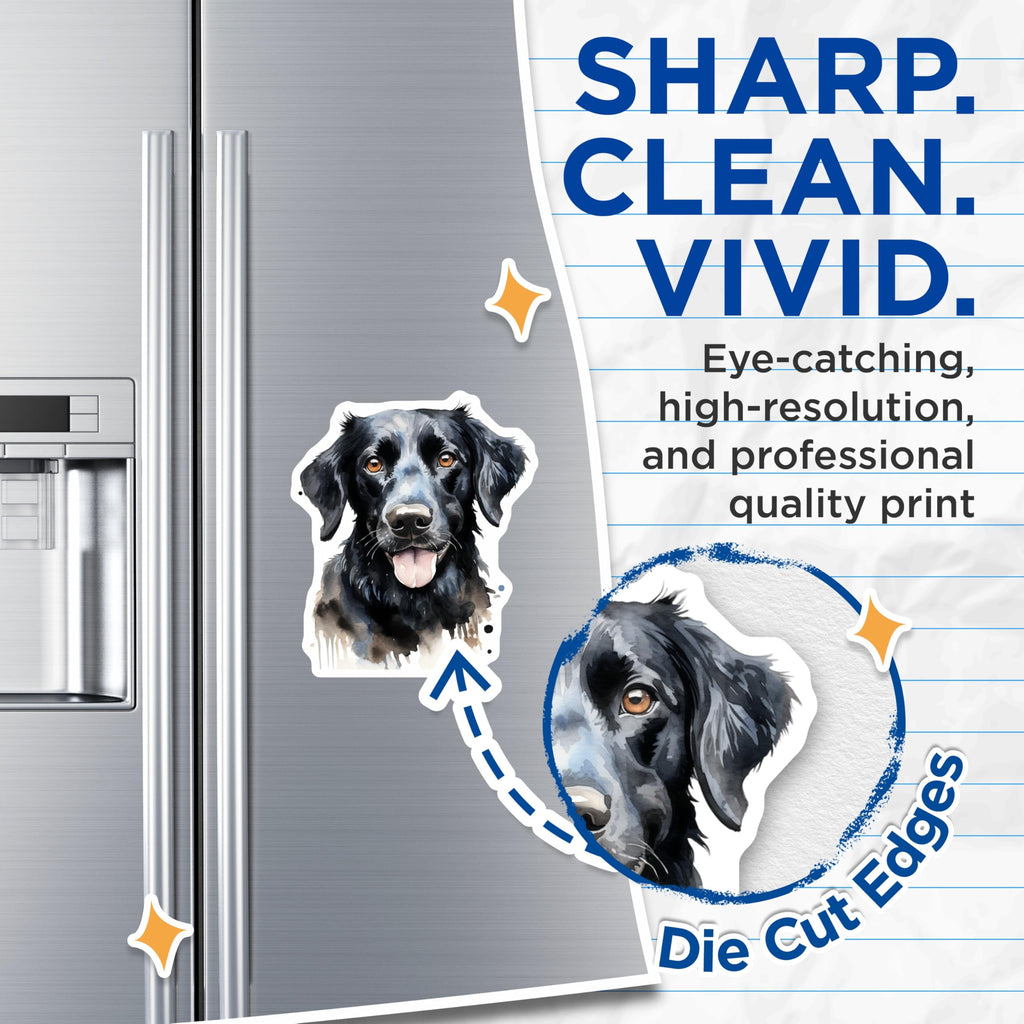 (2 Pack) Watercolor Black Dog Magnets - Happy Retriever Art - Dog Lover Fridge Kitchen Accent - 5 Inches On Longest Side - Thick Durable Magnet - Made in USA - MAG30062