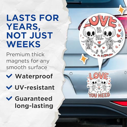 (2 Pack) Love is All You Need Magnets - Skeleton Magnets - Cute Skeleton Couple Magnets- 5" On Longest Side - for Fridges, Toolboxes, Cars - Made in USA - MAG2996