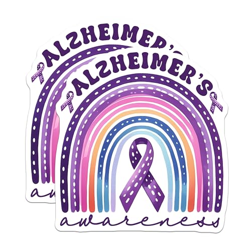 (2 Pack) Alzheimer's Awareness Stickers - Purple Ribbon - Support Awareness Decals - 5" On Longest Side - Sticks to Smooth Flat Surfaces - Made in USA - BMCS9794