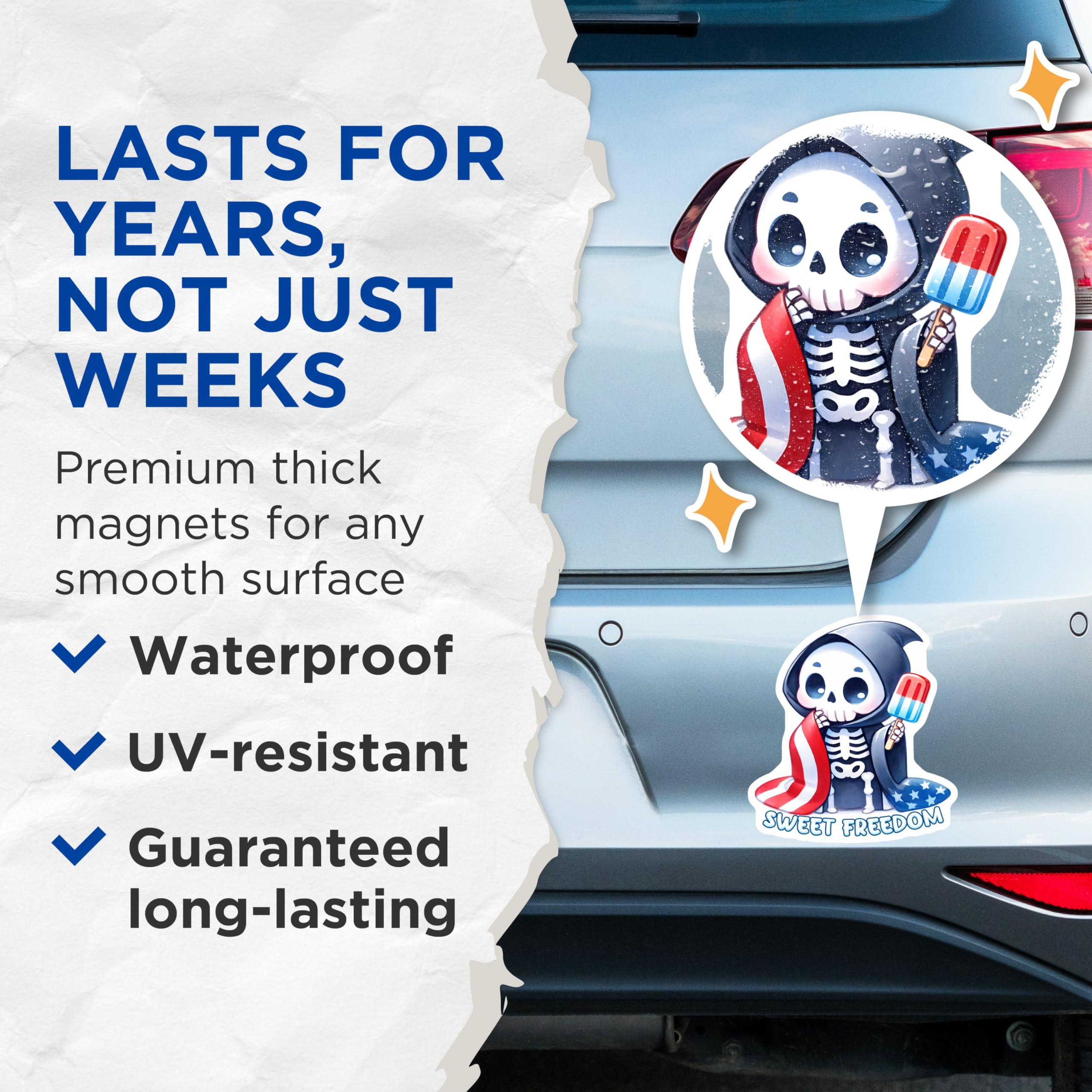 (2 Pack) Sweet Freedom Skeleton Magnets - 5" On Longest Side - for Cars, Fridges, Toolboxes - Mad