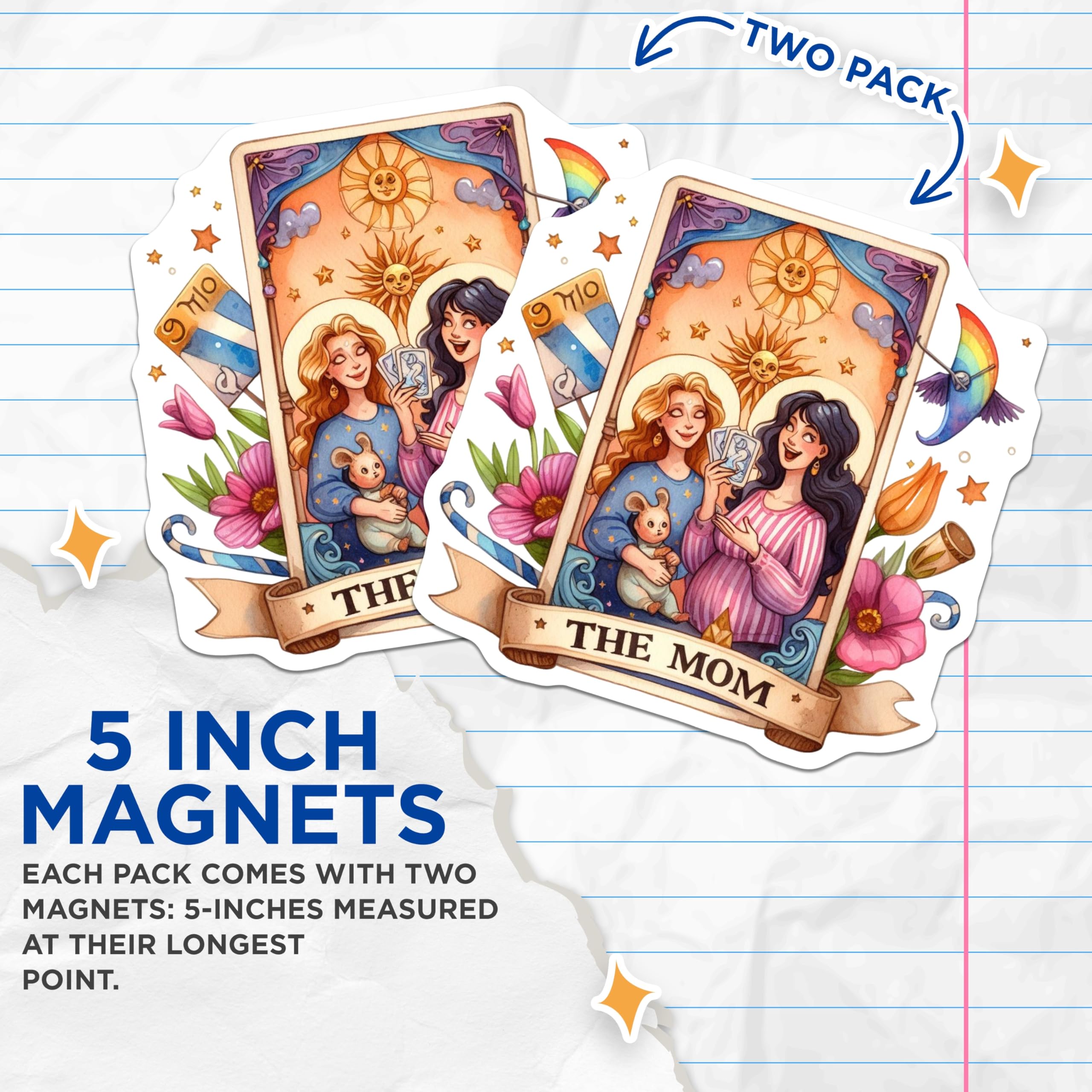 (2 Pack) The Mom Tarot Card Magnets - Motherhood Art Decor - Spiritual Mother Magnets - Whimsical Tarot Home Decor - 5 Inches On Longest Side - Thick Durable Magnet - Made in USA - MAG22384