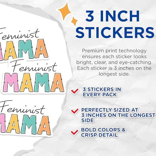 (3 Pack) Feminist Mama Decals - Empowering Mom Sticker - Mother Advocate Decal - 3 Inches On Longest Side - Easy Peel & Apply - Made in USA - 3MCS7106