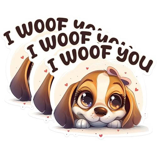 (3 Pack) Puppy Dog Decals - I Woof You - Cute Animal Laptop Decal - 3 Inches On Longest Side - Easy Peel & Apply - Made in USA - 3MCS1212