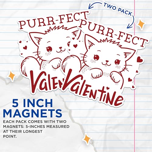 (2 Pack) Purr-FECT Valentine Magnets - Cat Lover's Valentine's Day Magnets - Cute Kitten Valentine Magnets- 5" On Longest Side - for Fridges, Toolboxes, Cars - Made in USA - MAG2879