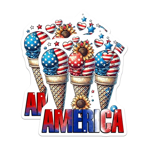 (2 Pack) Patriotic Ice Cream Stickers - USA Flag - American Pride - 5" On Longest Side - Sticks to Smooth Flat Surfaces - Made in USA - BMCS7872