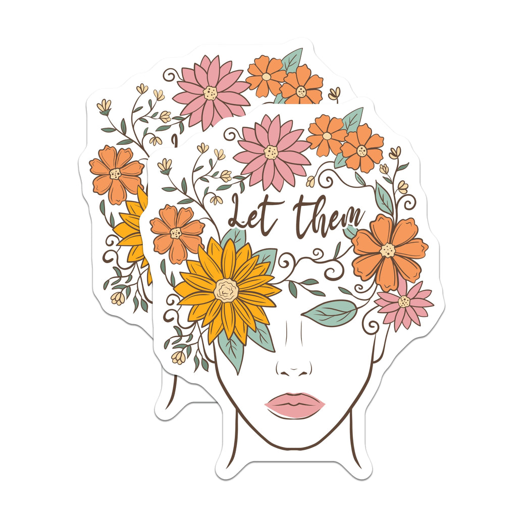 (2 Pack) Floral Woman Face Magnets - Let Them Bloom Decor - Bohemian Style Gift Ideas - 5" On Longest Side - Premium Magnet - for Cars, Refrigerators, Toolboxes, Lockers - Made in USA - MAG18024