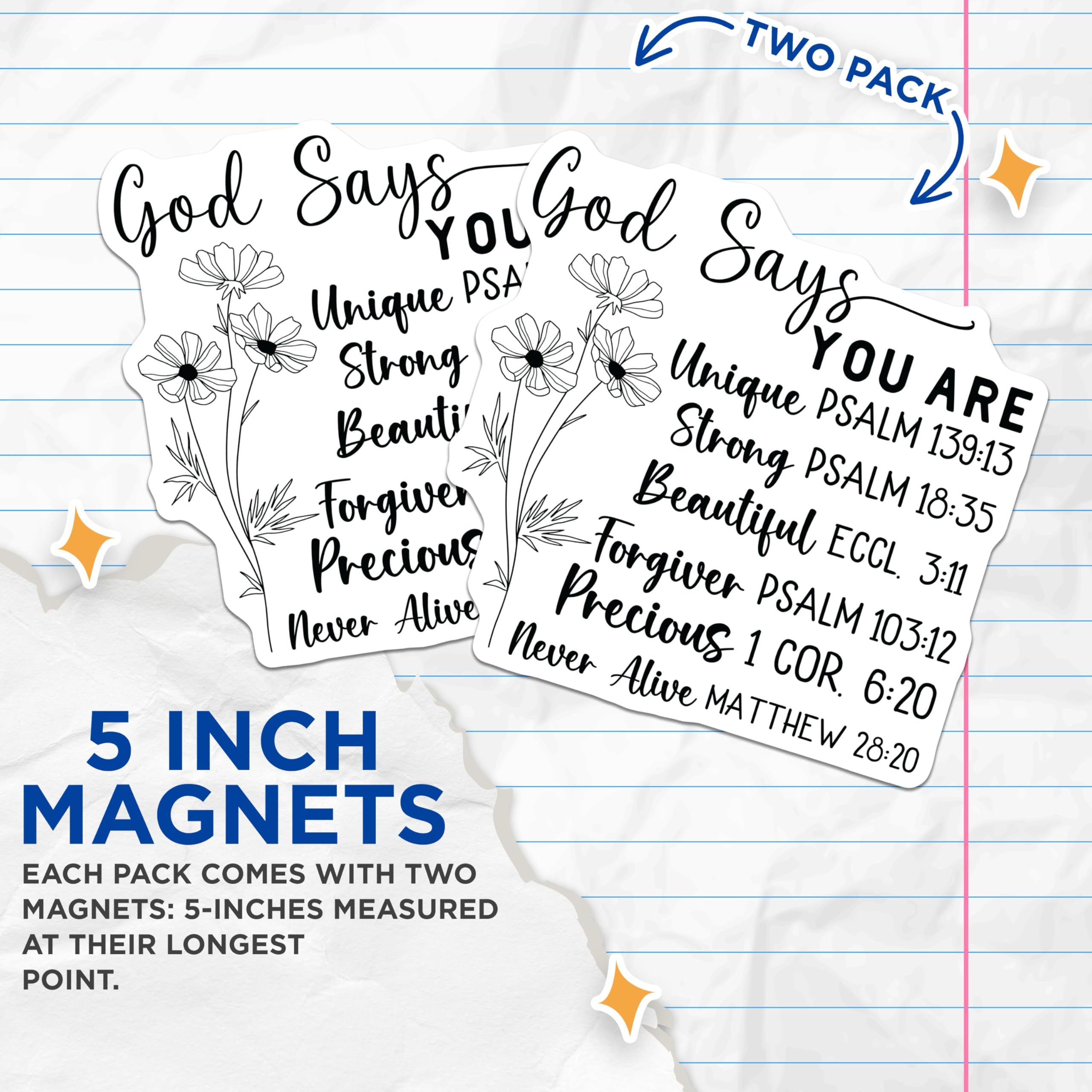 (2 Pack) God Says You are Magnets - Unique Strong Beautiful Forgiver - Inspirational Bible Verse - 5" On Longest Side - for Cars, Refrigerators, Lockers - Made in USA BMCS3093