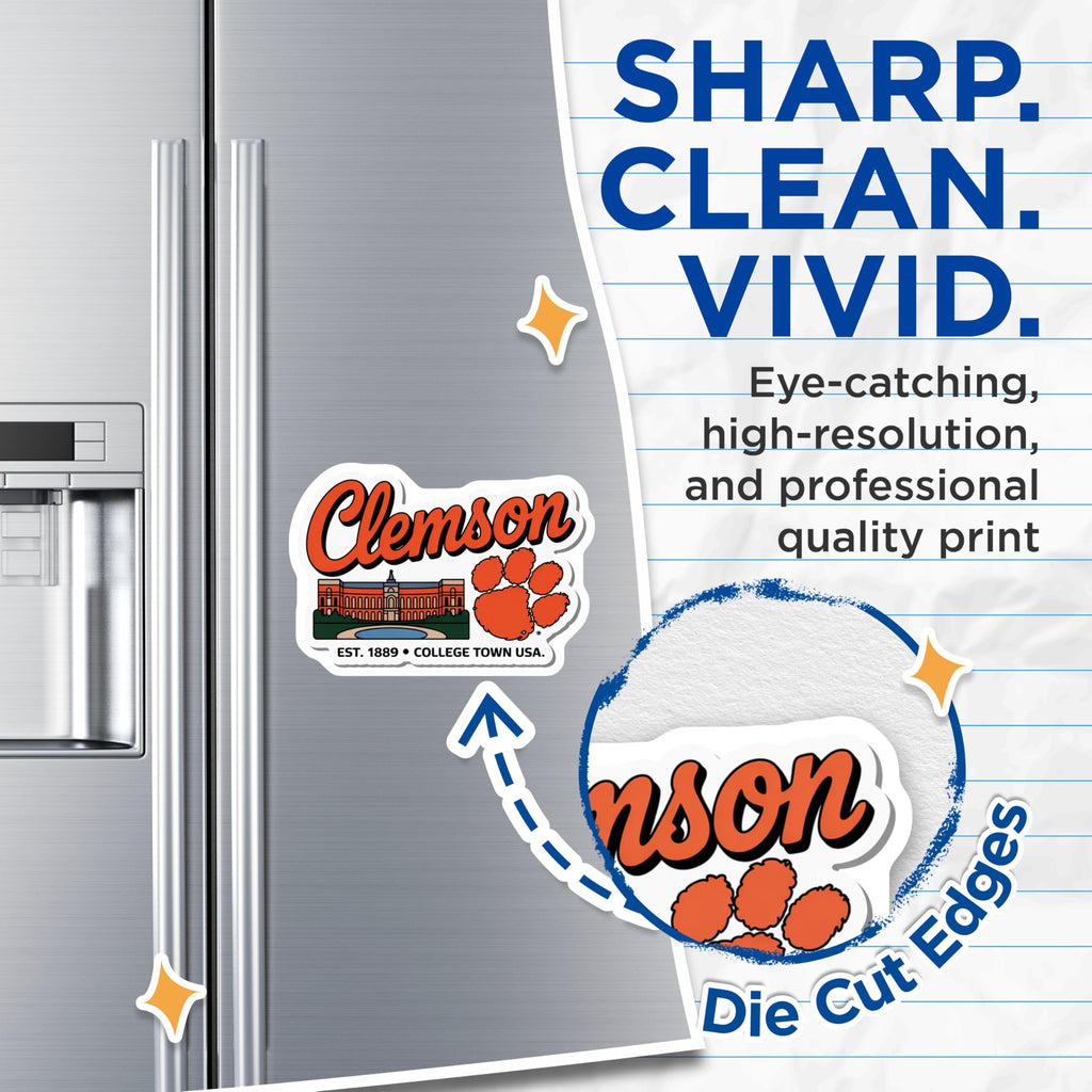 (2 Pack) Clemson University Magnets - College Town Decor - Tiger Paw Refrigerator Magnet - 5" On Longest Side - Premium Magnet - for Cars, Refrigerators, Toolboxes, Lockers - Made in USA - MAG17324