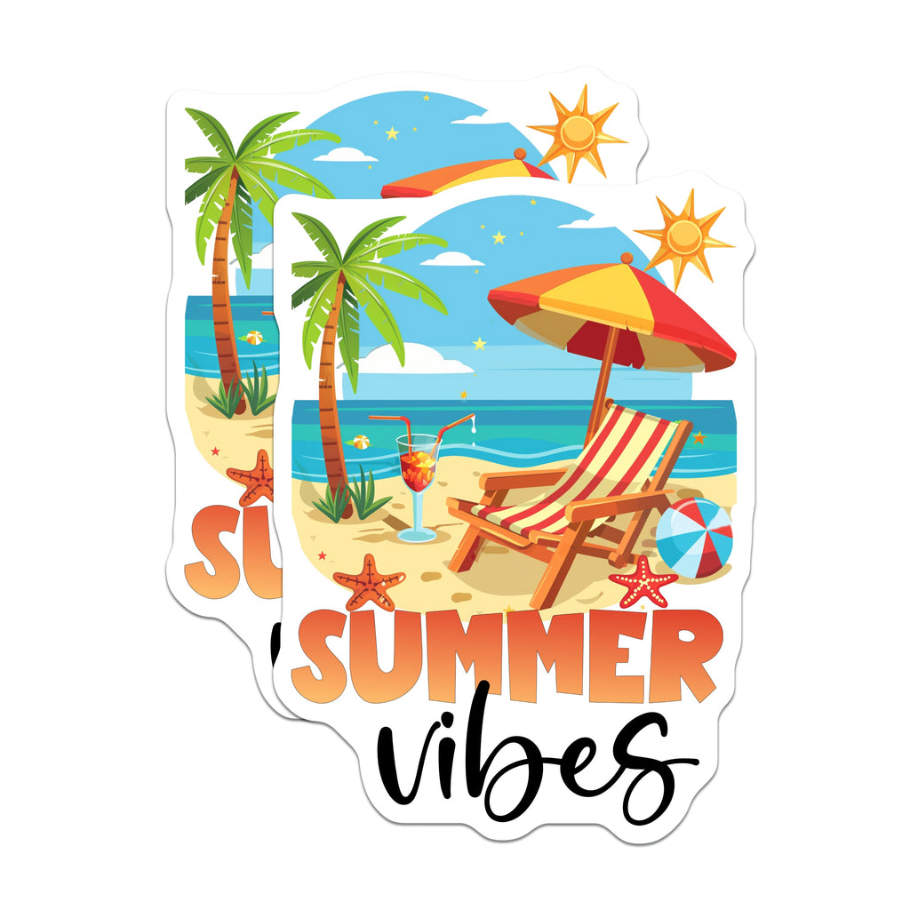 (2 Pack) Summer Vibes Magnets - Beach Vacation Scene - Tropical Fridge Locker Decor - 5 Inches On Longest Side - Thick Durable Magnet - Made in USA - MAG39400
