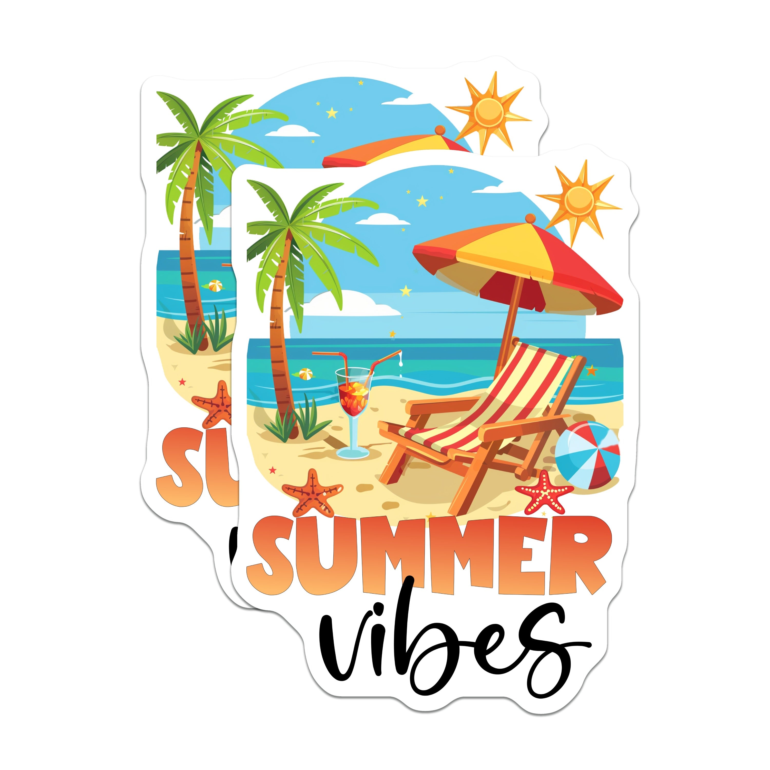 (2 Pack) Summer Vibes Magnets - Beach Vacation Scene - Tropical Fridge Locker Decor - 5 Inches On Longest Side - Thick Durable Magnet - Made in USA - MAG39400