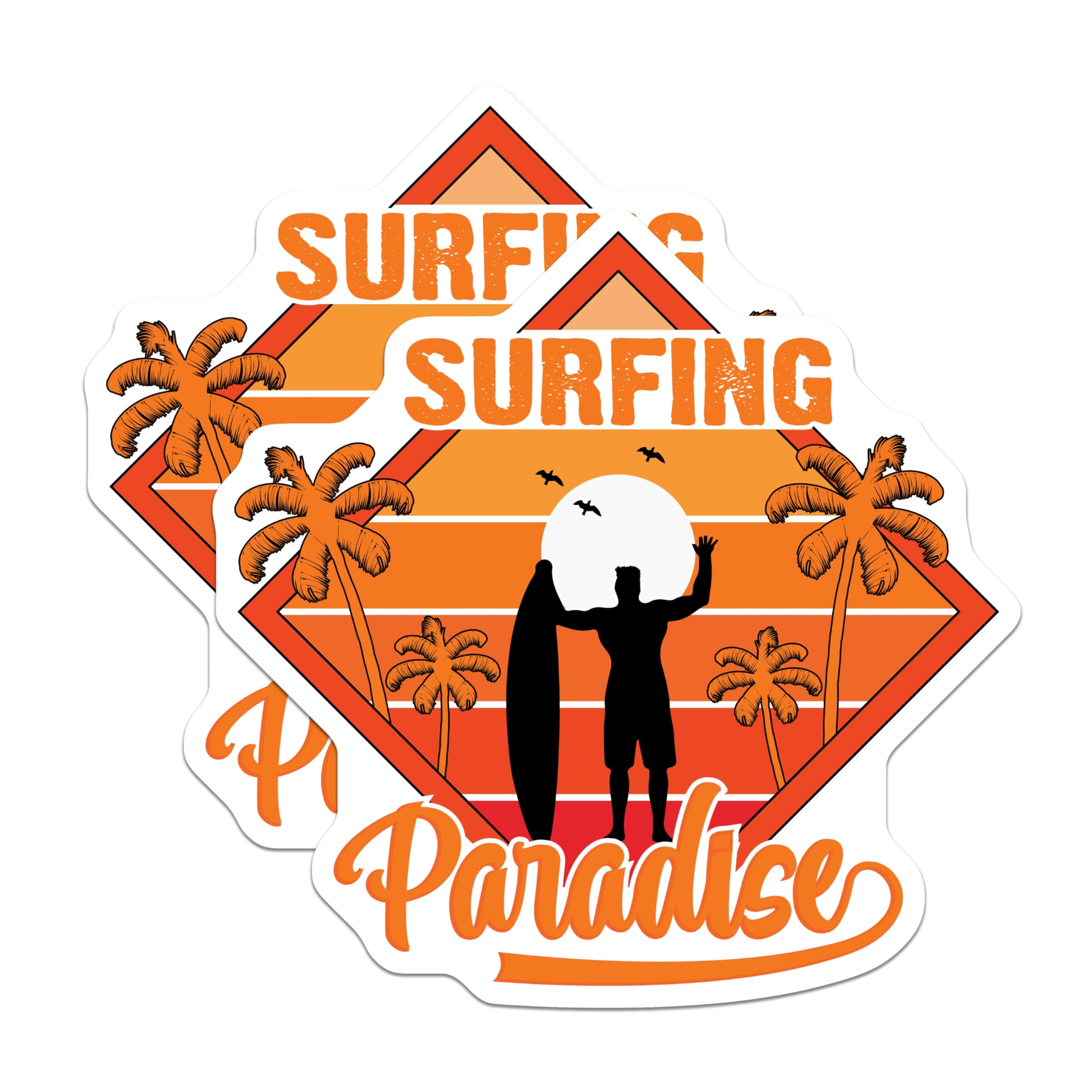 (2 Pack) Surfing Paradise Magnets - Beach Life Decor - Retro Sunset Surfer - Tropical Ocean Art - Coastal Vibe - 5 Inches On Longest Side - Thick Durable Magnet - Made in USA - MAG21452