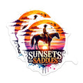 (2 Pack) Sunsets and Saddles Magnets - Cowboy Riding - Western Scene - Rustic Decor - Horse Lover - Sunset Art - 5" On Longest Side - for Cars, Fridges, Toolboxes - Made in USA - MAG7078