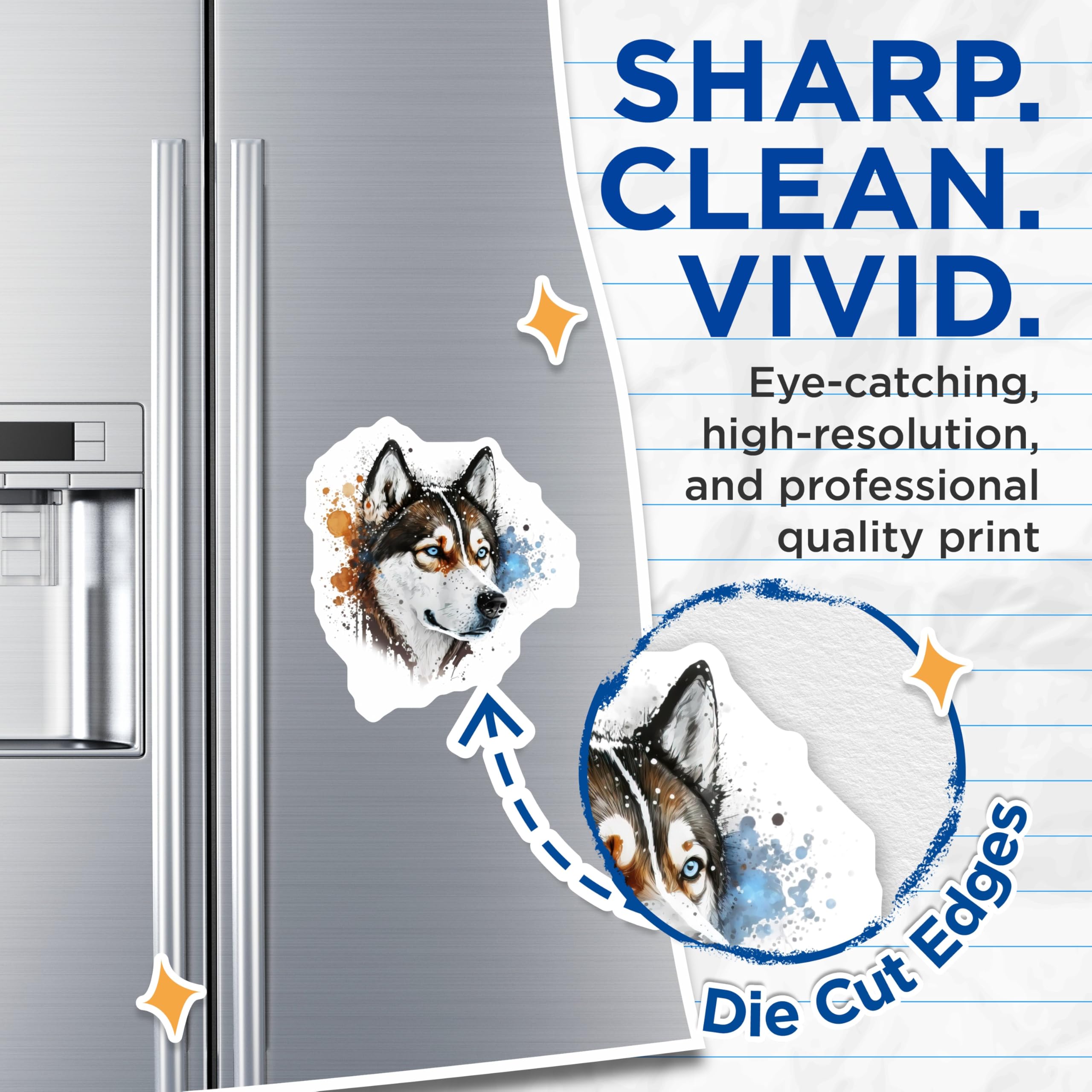 (2 Pack) Siberian Husky Magnets - Majestic Dog Breed Art - Watercolor Pet Lover Decor - Blue Eyes - 5 Inches On Longest Side - Thick Durable Magnet - Made in USA - MAG28763