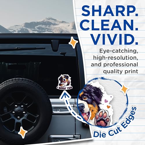 (2 Packs) I Woof You Bernese Mountain Dog Stickers - Bernese Mountain Dog Breed Decals - 5 Inches On Longest Side - Premium Vinyl Decal - Sticks to Any Smooth Flat Surface - Made in USA - BMCS2526