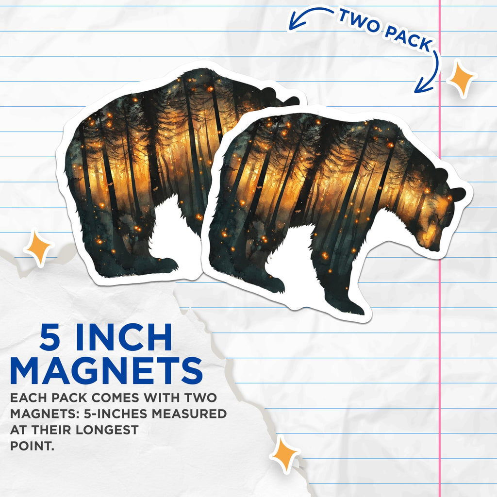 (2 Pack) Bear Magnets - Forest Scene Design - Unique Home Decor - 5" On Longest Side - Premium Magnet - for Cars, Refrigerators, Toolboxes, Lockers - Made in USA - MAG16123