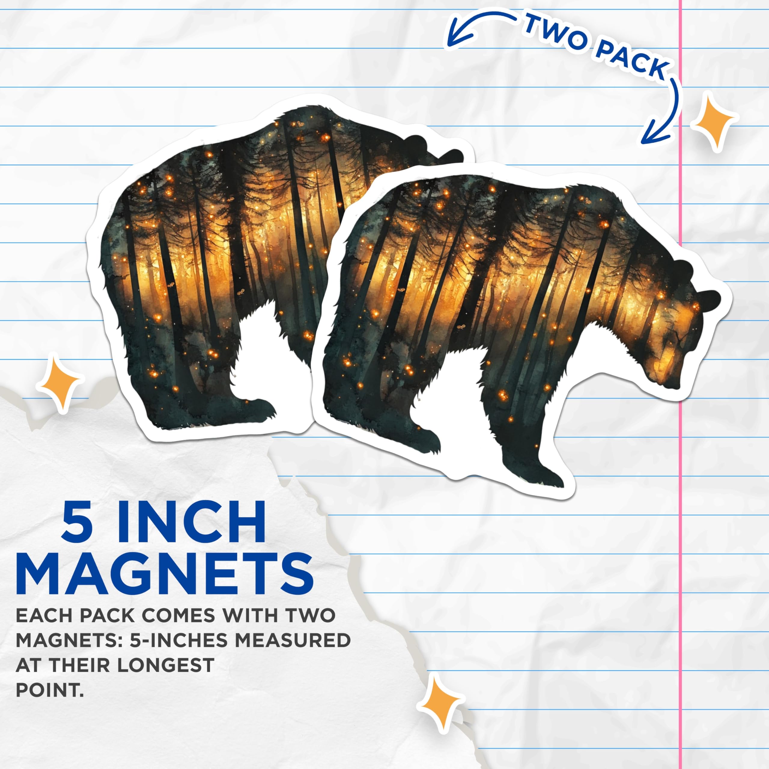 (2 Pack) Bear Magnets - Forest Scene Design - Unique Home Decor - 5" On Longest Side - Premium Magnet - for Cars, Refrigerators, Toolboxes, Lockers - Made in USA - MAG16123