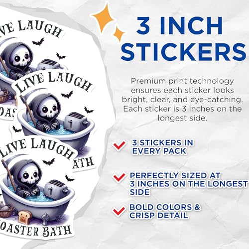 (3 Pack) Grim Reaper Decals - Toaster Bath - Funny Dark Humor Decal - 3 Inches On Longest Side - Easy Peel & Apply - Made in USA - 3MCS4712