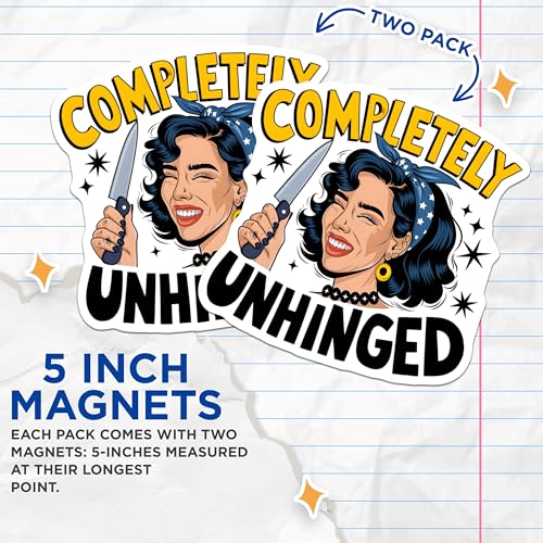(2 Pack) Completely Unhinged Magnets - Retro Fun Decor - Quirky Message - Unique Fridge Accessory - 5" On Longest Side - for Cars, Fridges, Toolboxes - Made in USA - MAG7187