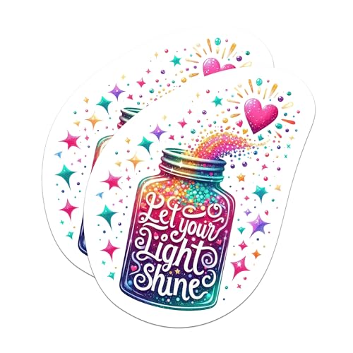 (2 Packs) Let Your Light Shine Stickers - Positive Inspirational Motivational Decals - 5 Inches On Longest Side - Premium Vinyl Decal - Sticks to Any Smooth Flat Surface - Made in USA - BMCS2306