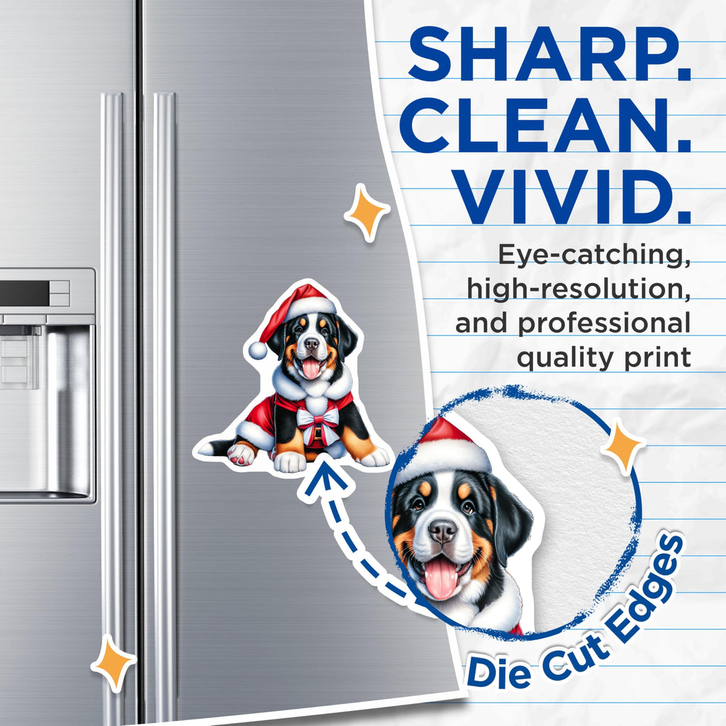 (2 Pack) Bernese Mountain Dog Puppies Magnets - Santa Dog Holiday Decor - Christmas Pet Lover Magnets - 5 Inches On Longest Side - Thick Durable Magnet - Made in USA - MAG27457