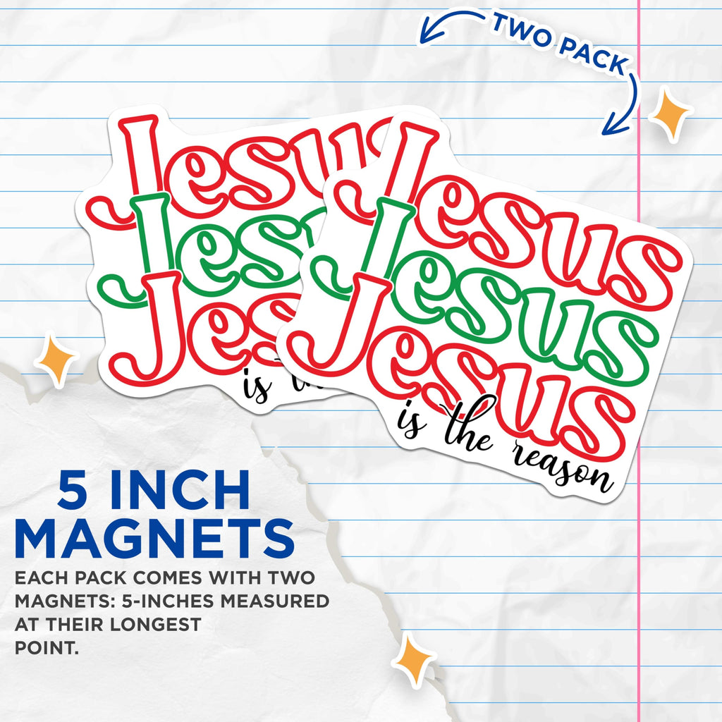 (2 Pack) Jesus is the Reason Magnets - Christian Christmas Decor - Faith Based Kitchen Magnets - 5 Inches On Longest Side - Thick Durable Magnet - Made in USA - MAG24823