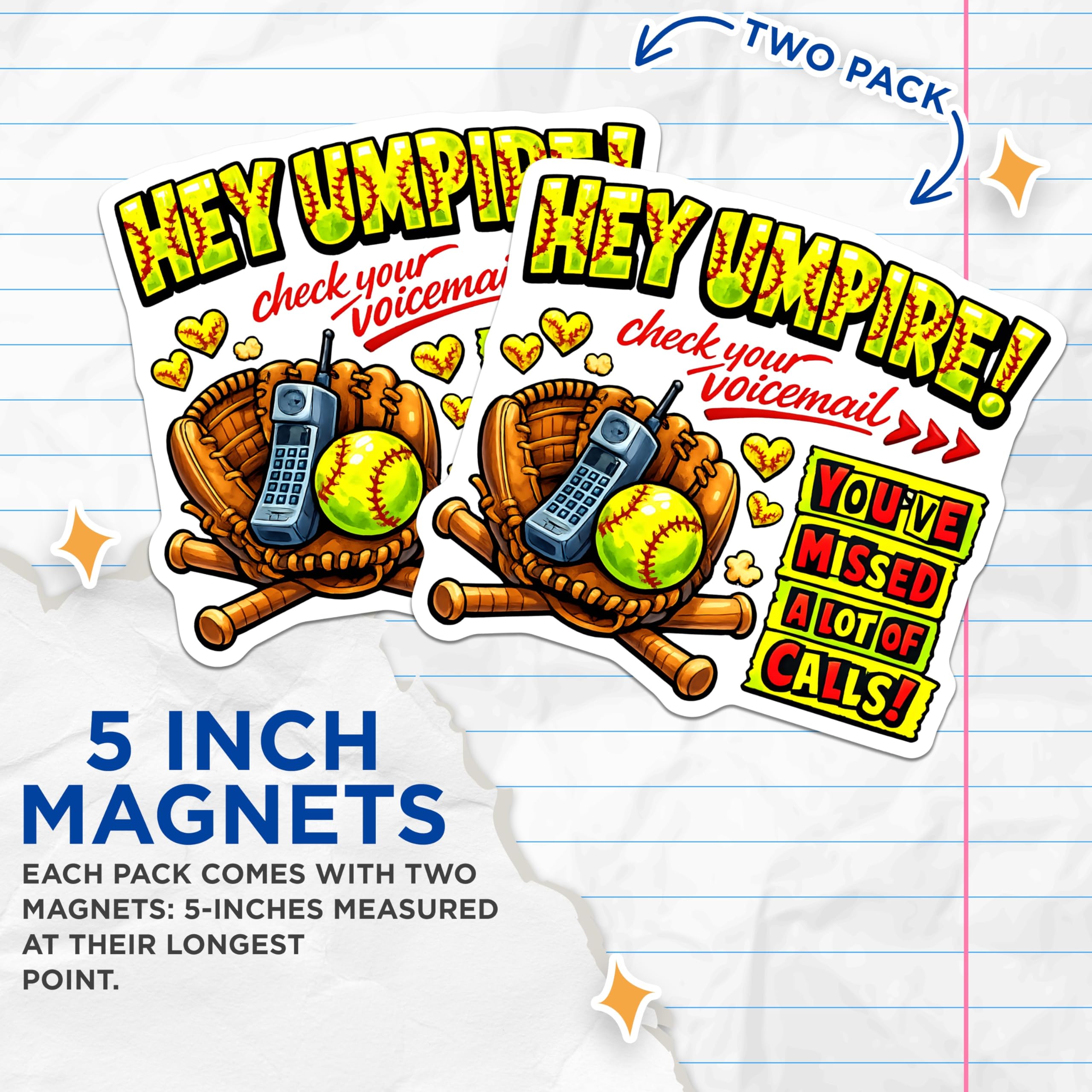 (2 Pack) Funny Umpire Voicemail Magnets - Softball Baseball Coach Humor - Sports Fan Refrigerator Decor - 5 Inches On Longest Side - Thick Durable Magnet - Made in USA - MAG30121