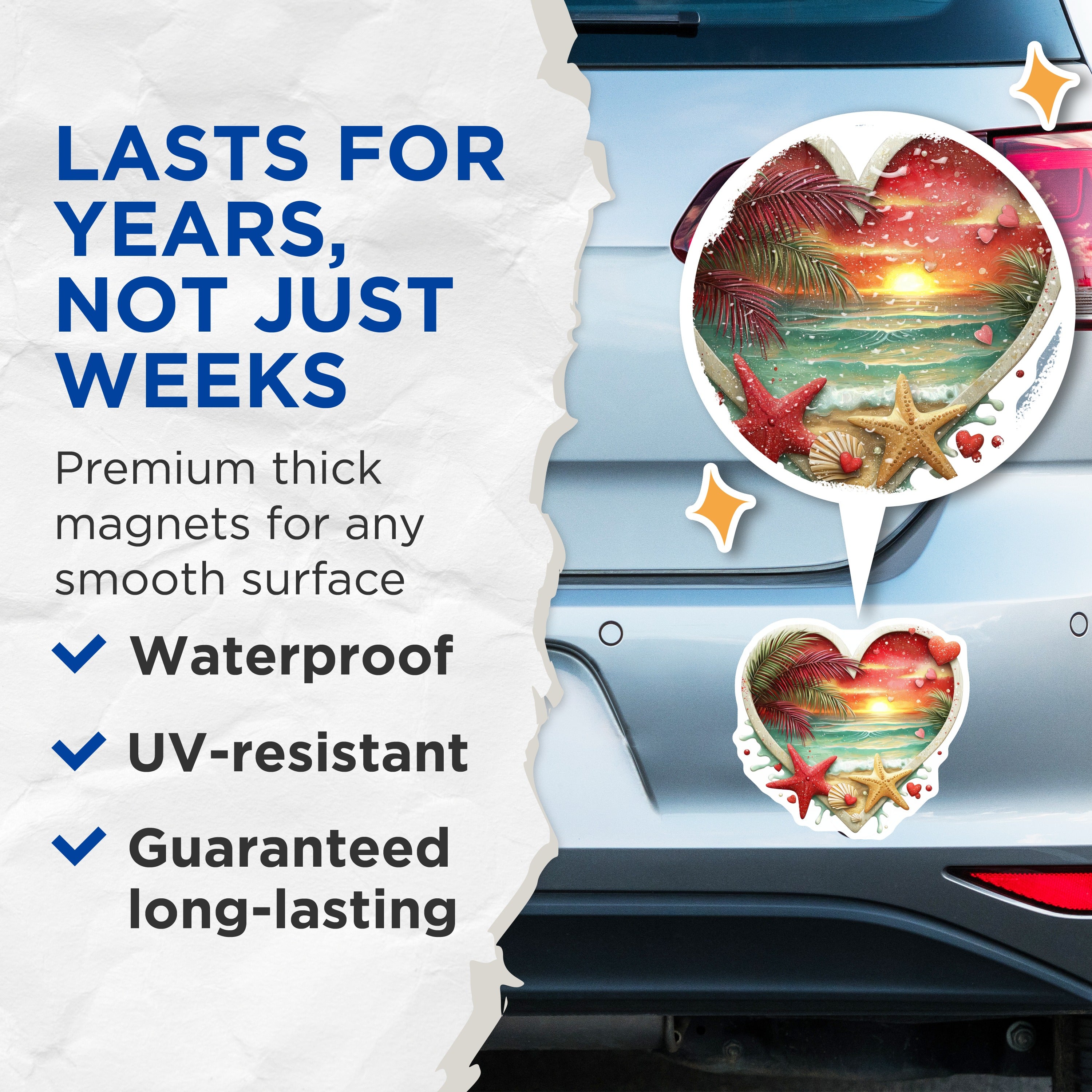 (2 Pack) Beach Sunset Heart Magnets - Romantic Ocean View Refrigerator Decor - Valentine's Day Anniversary Lover Aesthetic - 5 Inches On Longest Side - Thick Durable Magnet - Made in USA - MAG36614