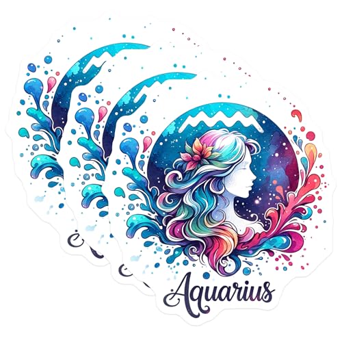 (3 Pack) Aquarius Decals - Zodiac Sign Stickers - Astrology Lover - Laptop Decal - Water Bearer Art- 3 Inches On Longest Side - Easy Peel & Apply - Made in USA - 3MCS5709