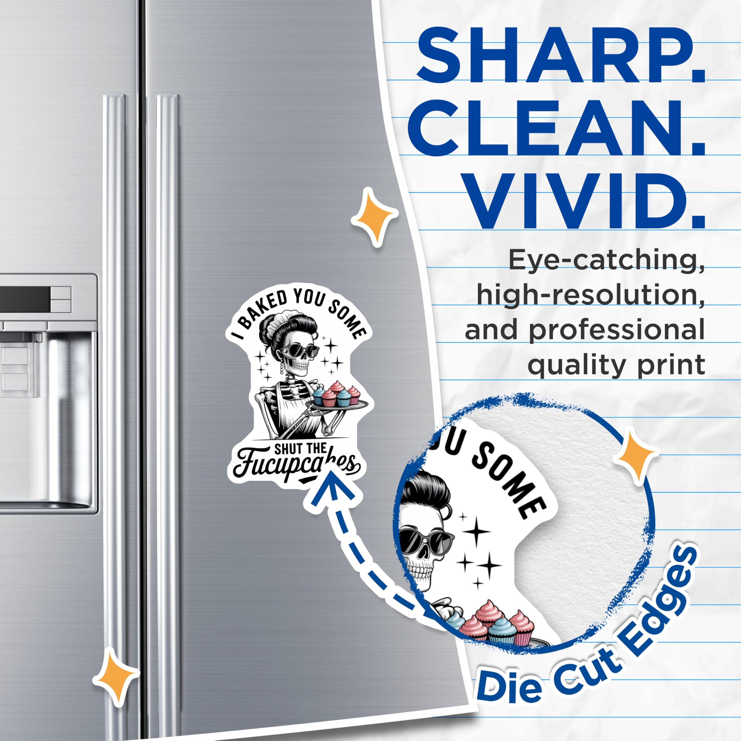 (2 Pack) Sarcastic Skeleton Magnets - Pinup Cupcake Humor - Dark Kitchen Fridge Decor - 5 Inches On Longest Side - Thick Durable Magnet - Made in USA - MAG20880